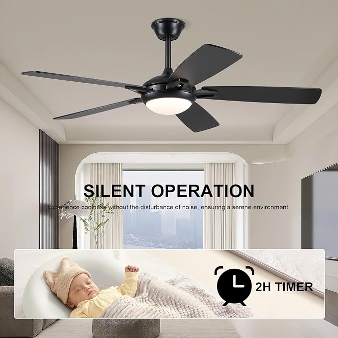 52 Inch Ceiling Fans with Lights and Remote, Modern Indoor Outdoor Ceiling Fan for Bedroom Living Room Patio Porch, 6 Speeds