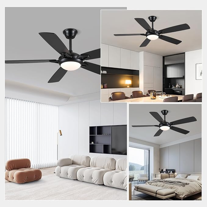 52 Inch Ceiling Fans with Lights and Remote, Modern Indoor Outdoor Ceiling Fan for Bedroom Living Room Patio Porch, 6 Speeds