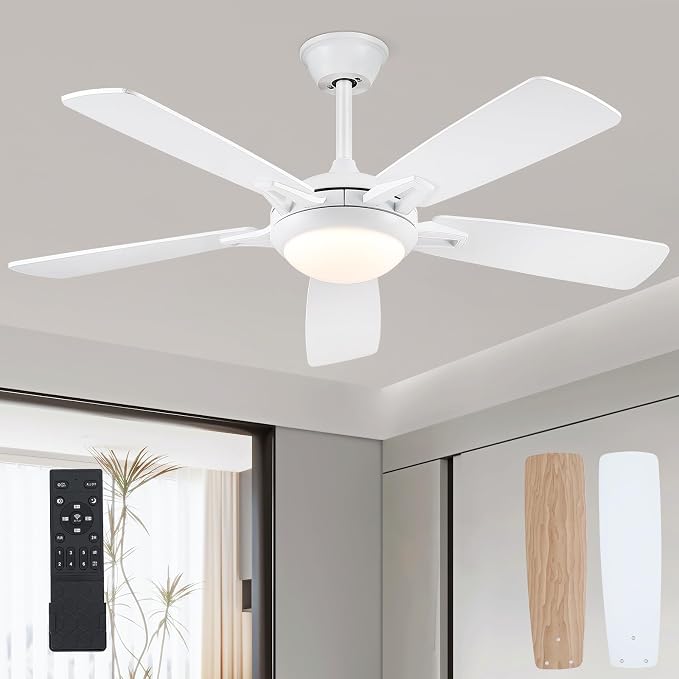 52 Inch Ceiling Fans with Lights and Remote, Modern Indoor Outdoor Ceiling Fan for Bedroom Living Room Patio Porch, 6 Speeds