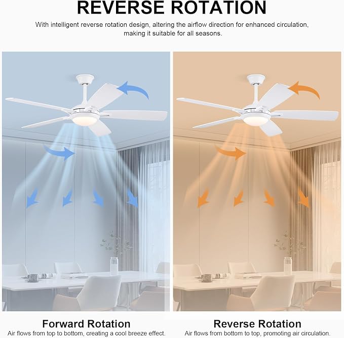 52 Inch Ceiling Fans with Lights and Remote, Modern Indoor Outdoor Ceiling Fan for Bedroom Living Room Patio Porch, 6 Speeds