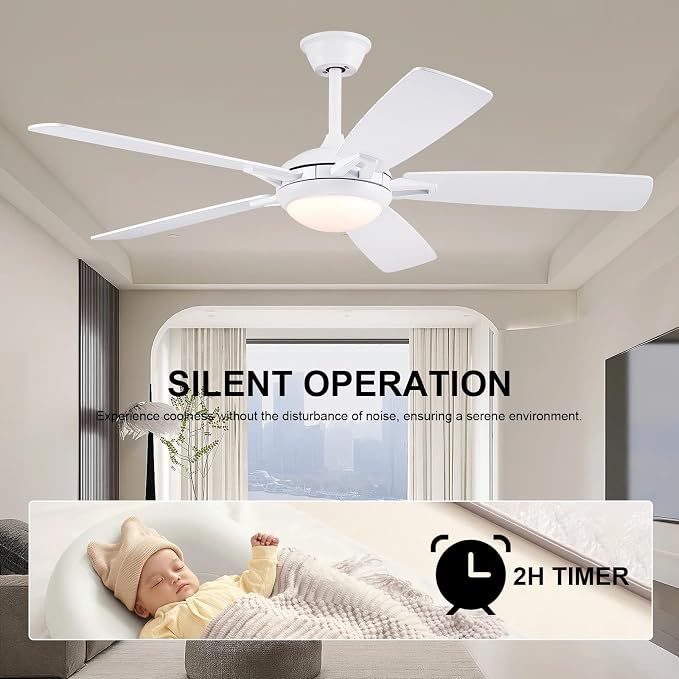 52 Inch Ceiling Fans with Lights and Remote, Modern Indoor Outdoor Ceiling Fan for Bedroom Living Room Patio Porch, 6 Speeds