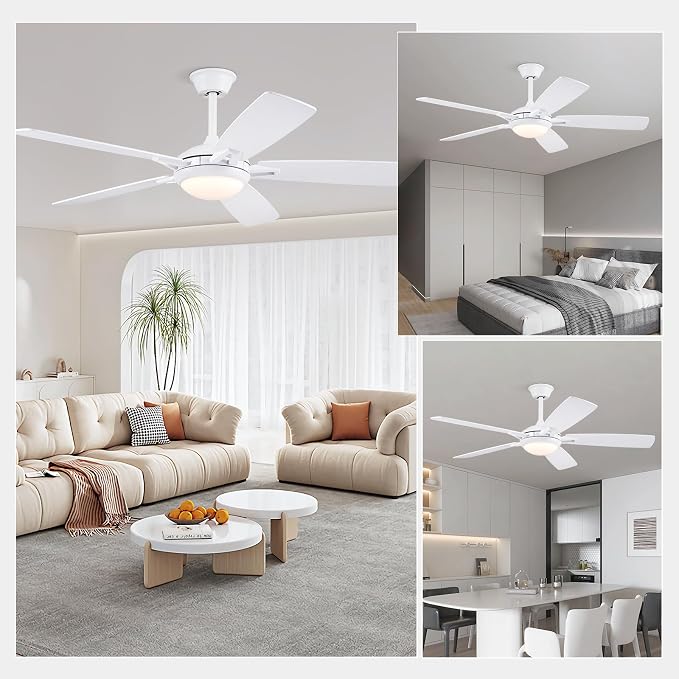52 Inch Ceiling Fans with Lights and Remote, Modern Indoor Outdoor Ceiling Fan for Bedroom Living Room Patio Porch, 6 Speeds