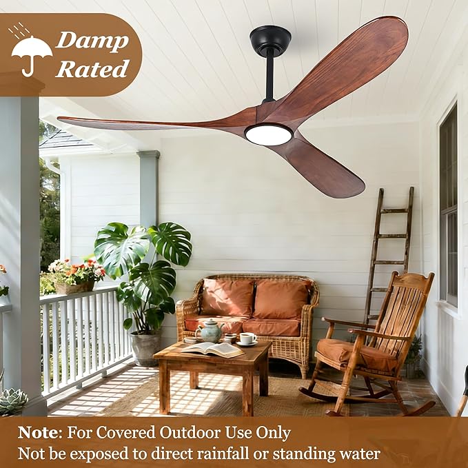 52 Inch Ceiling Fans with Lights and Remote, Modern Wood Outdoor Ceiling Fan with Light, 3 Blade Propeller Indoor Ceiling Fan