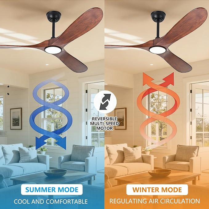 52 Inch Ceiling Fans with Lights and Remote, Modern Wood Outdoor Ceiling Fan with Light, 3 Blade Propeller Indoor Ceiling Fan
