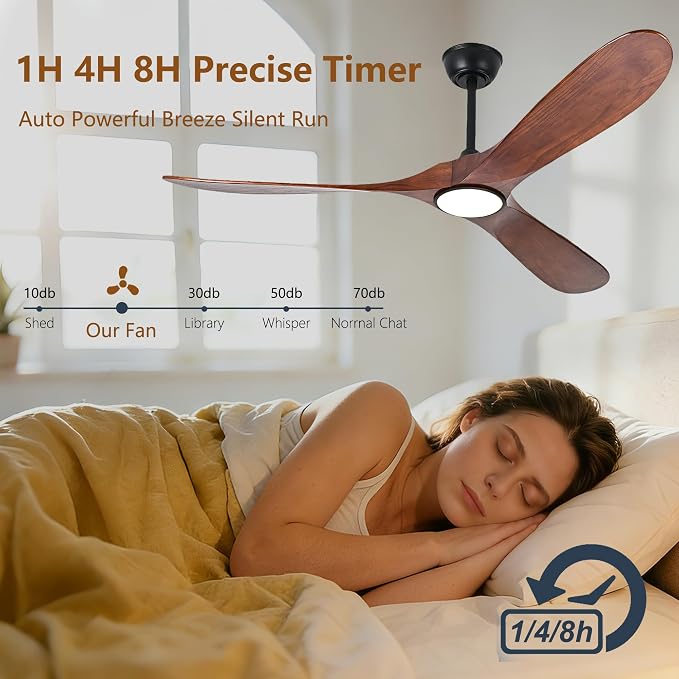 52 Inch Ceiling Fans with Lights and Remote, Modern Wood Outdoor Ceiling Fan with Light, 3 Blade Propeller Indoor Ceiling Fan