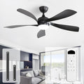 52 Inch Ceiling Fans with Lights and Remote, Outdoor Ceiling Fan with Light 6-Speed 3 CCT 3-Timer,Black Low Profile Ceiling