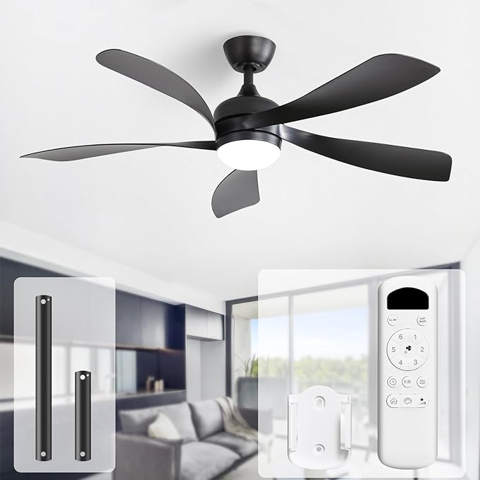 52 Inch Ceiling Fans with Lights and Remote, Outdoor Ceiling Fan with Light 6-Speed 3 CCT 3-Timer,Black Low Profile Ceiling