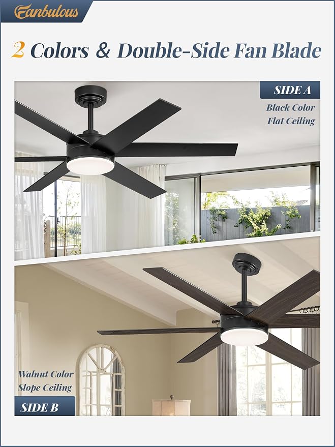 52 Inch Ceiling Fans with Lights and Remote, Reversible 6 Blades, Dimmable, 3000K-6000K Adjustable, Outdoor Ceiling Fans for