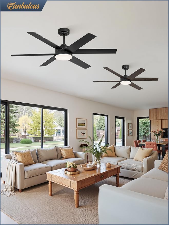 52 Inch Ceiling Fans with Lights and Remote, Reversible 6 Blades, Dimmable, 3000K-6000K Adjustable, Outdoor Ceiling Fans for