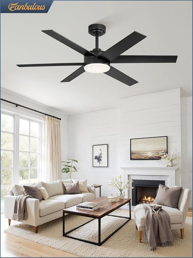 52 Inch Ceiling Fans with Lights and Remote, Reversible 6 Blades, Dimmable, 3000K-6000K Adjustable, Outdoor Ceiling Fans for