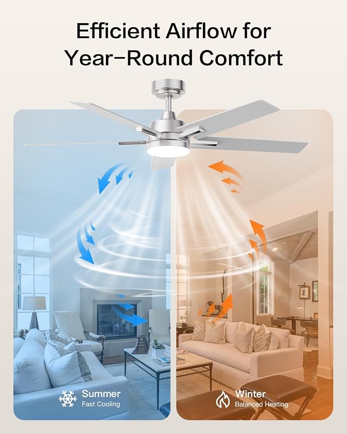 52 Inch Ceiling Fans with Lights and Remote,Smart Ceiling Fan Compatible with Alexa/App Control, 5 Two-Sided Blades, Ultra