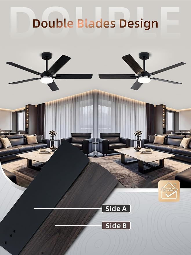 52 Inch Ceiling Fans with Lights, App&Remote Control, Low Profile Modern Ceiling Fan, 6 Speed, Reversible, 3000k-6500k