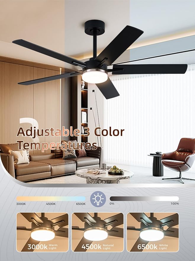 52 Inch Ceiling Fans with Lights, App&Remote Control, Low Profile Modern Ceiling Fan, 6 Speed, Reversible, 3000k-6500k