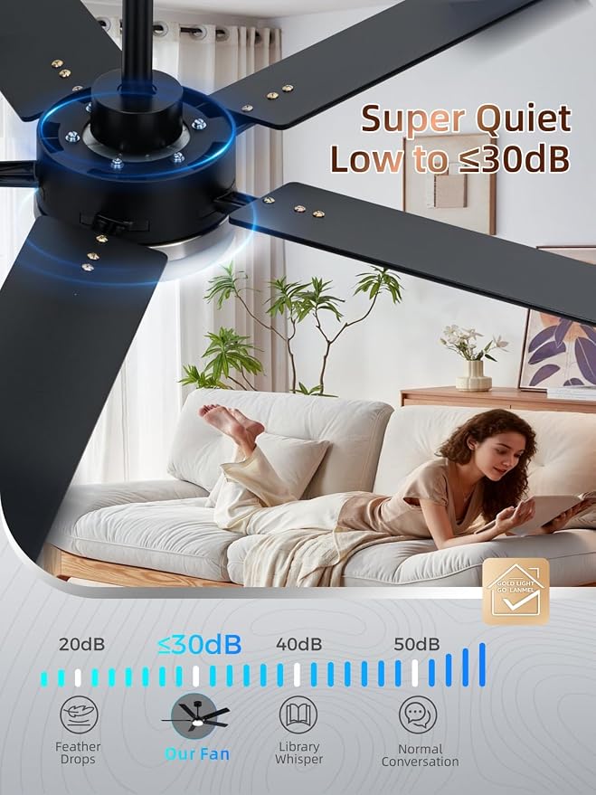 52 Inch Ceiling Fans with Lights, App&Remote Control, Low Profile Modern Ceiling Fan, 6 Speed, Reversible, 3000k-6500k