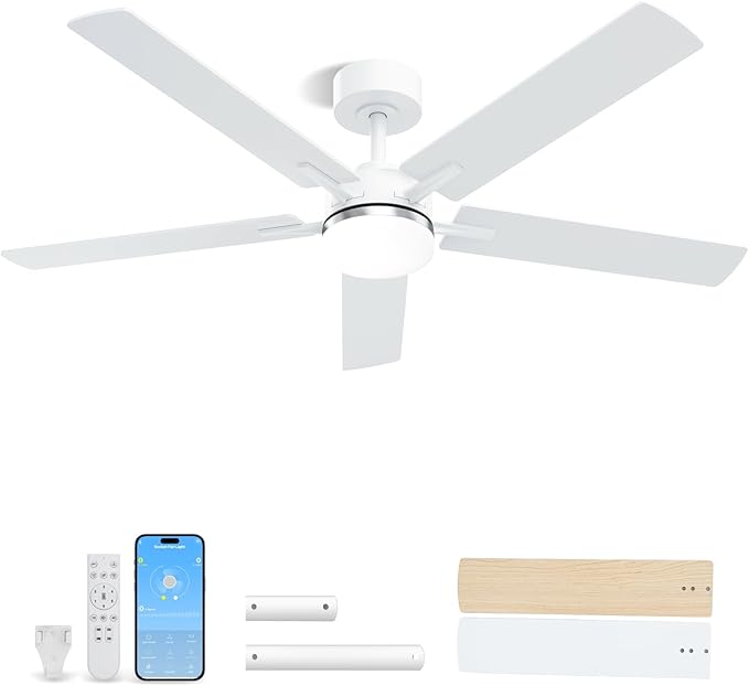 52 Inch Ceiling Fans with Lights, App&Remote Control, Low Profile Modern Ceiling Fan, 6 Speed, Reversible, 3000k-6500k