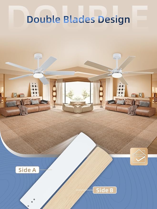52 Inch Ceiling Fans with Lights, App&Remote Control, Low Profile Modern Ceiling Fan, 6 Speed, Reversible, 3000k-6500k