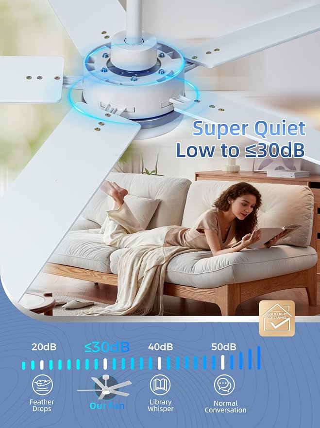 52 Inch Ceiling Fans with Lights, App&Remote Control, Low Profile Modern Ceiling Fan, 6 Speed, Reversible, 3000k-6500k