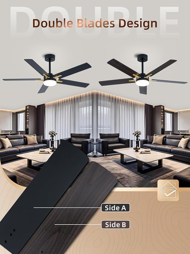 52 Inch Ceiling Fans with Lights, App&Remote Control, Low Profile Modern Ceiling Fan, 6 Speed, Reversible, 3000k-6500k