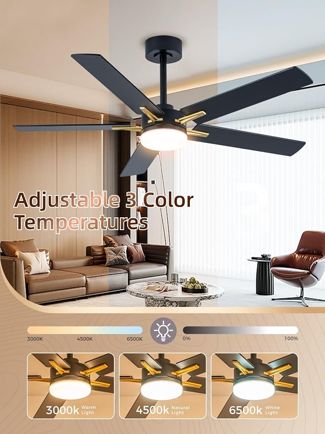 52 Inch Ceiling Fans with Lights, App&Remote Control, Low Profile Modern Ceiling Fan, 6 Speed, Reversible, 3000k-6500k