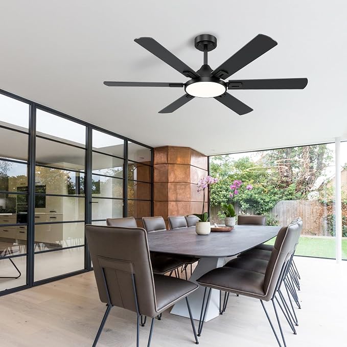52 Inch Ceiling Fans with Lights: Black Ceiling Fan with Light and Remote for Bedroom Living Room Office - 3CCT Dimmable