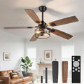 52-Inch Ceiling Fans with Lights: Caged Ceiling Fans Dual Finish 5 Blades - Rustic Ceiling Fan with Remote
