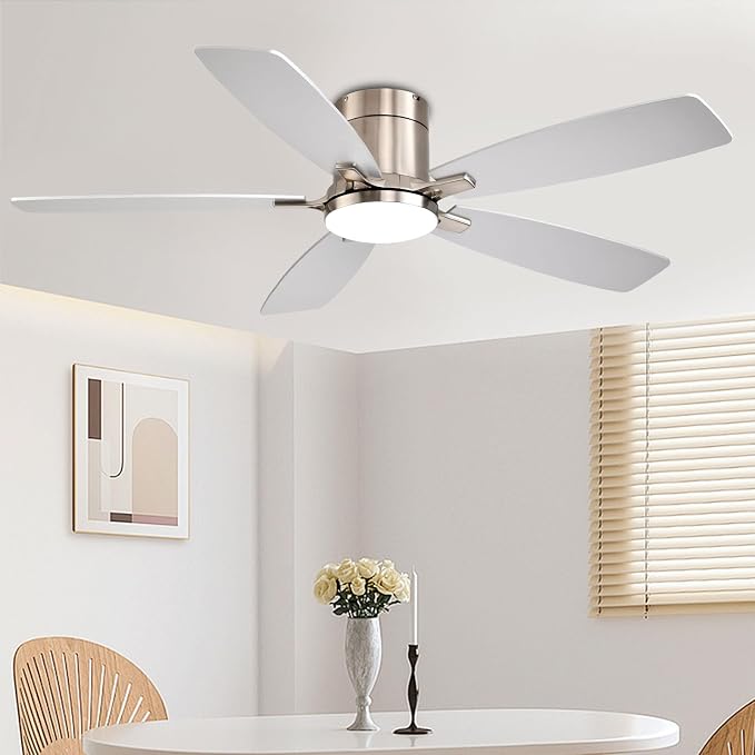 52 inch Ceiling Fans with Lights, Flush Mount Ceiling Fan with Light and Remote/APP Control, DC Motor, Dimmable LED