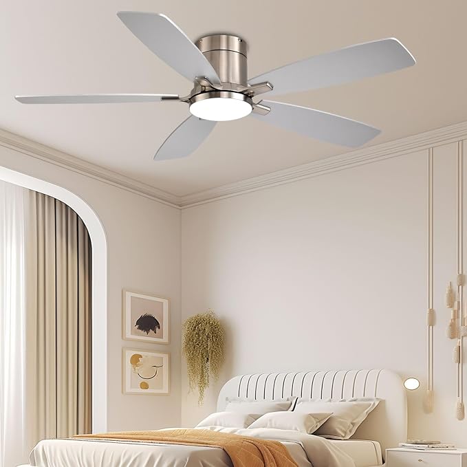 52 inch Ceiling Fans with Lights, Flush Mount Ceiling Fan with Light and Remote/APP Control, DC Motor, Dimmable LED