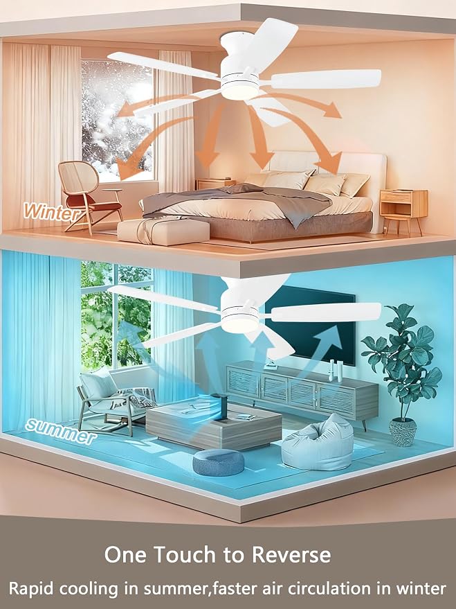 52 Inch Ceiling Fans with Lights, Flush Mount Ceiling Fan with Remote/APP Control, 3CCT Dimmable, Double-Sided, alternate