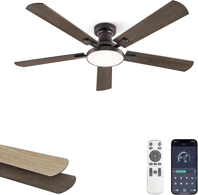 52 Inch Ceiling Fans with Lights, Flush Mount Low Profile Ceiling Fan with 6 Speeds & 3CCT, Smart Remote&APP Control