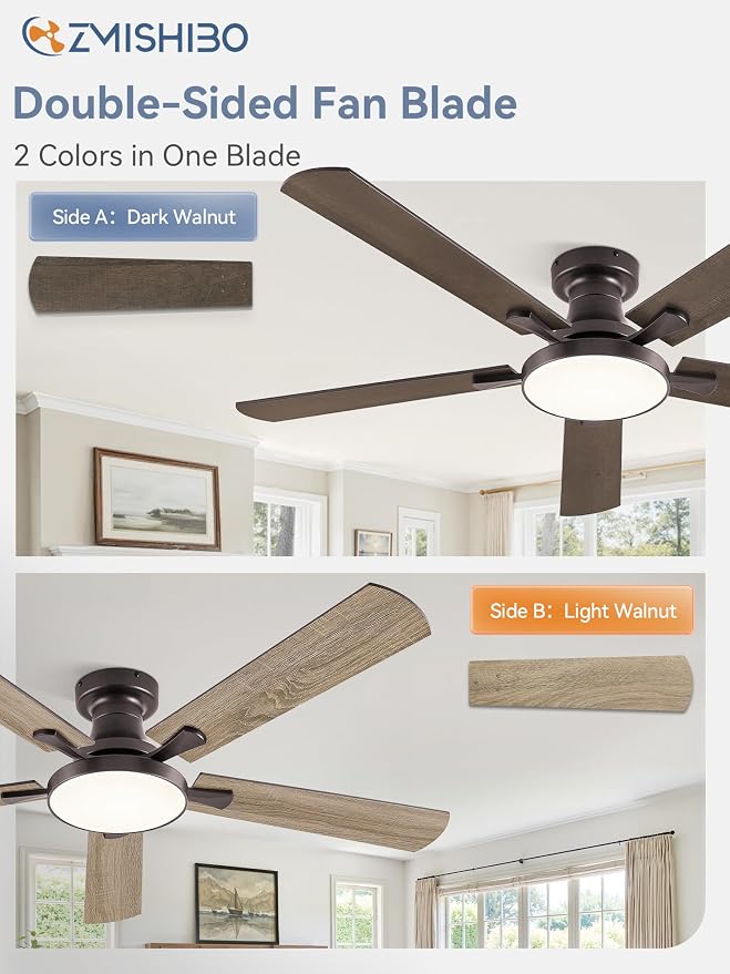 52 Inch Ceiling Fans with Lights, Flush Mount Low Profile Ceiling Fan with 6 Speeds & 3CCT, Smart Remote&APP Control