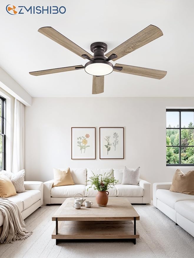 52 Inch Ceiling Fans with Lights, Flush Mount Low Profile Ceiling Fan with 6 Speeds & 3CCT, Smart Remote&APP Control