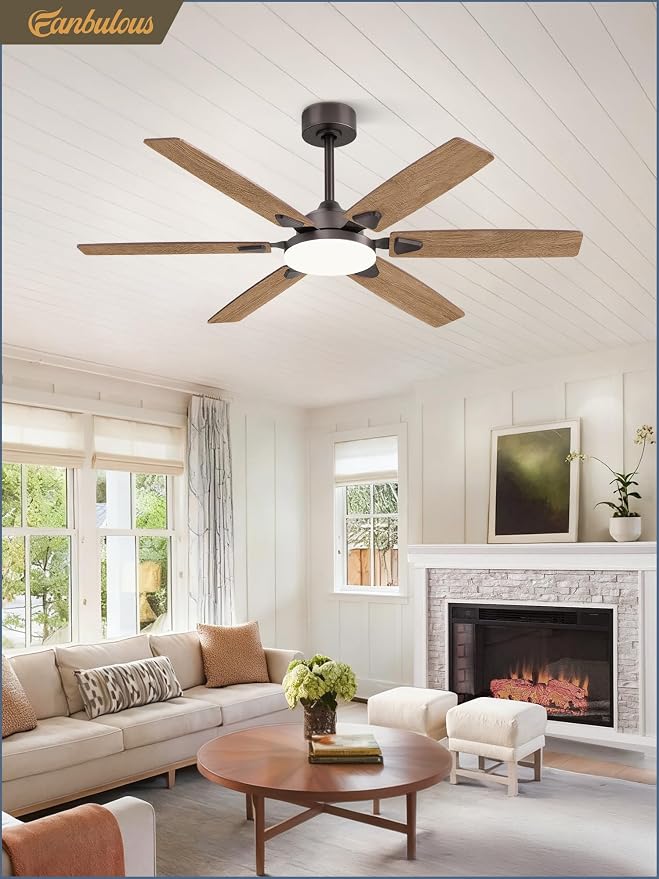 52 Inch Ceiling Fans with Lights, Indoor/Outdoor Modern Ceiling Fan with Reversible Blade And 2 Rods, Quiet DC Motor, 3CCT &