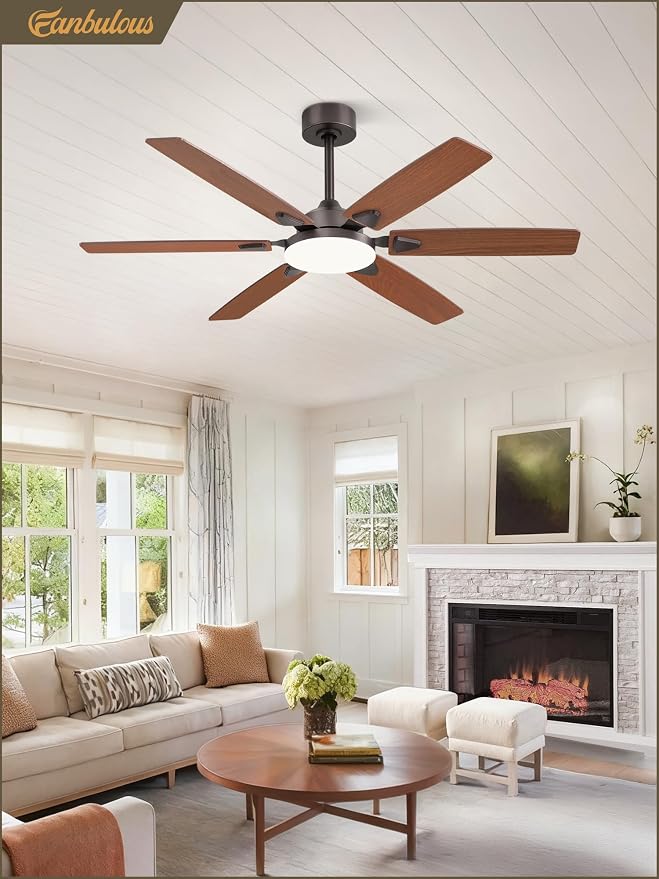 52 Inch Ceiling Fans with Lights, Indoor/Outdoor Modern Ceiling Fan with Reversible Blade And 2 Rods, Quiet DC Motor, 3CCT &