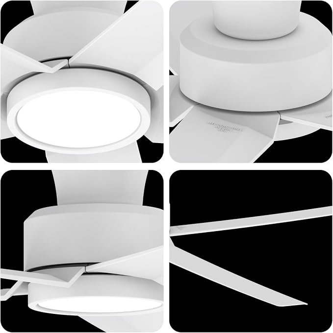 52 inch Ceiling Fans with Lights, Large Air Volume Ceiling Fans with Reversible Quiet DC Motor and Remote(White), alternate