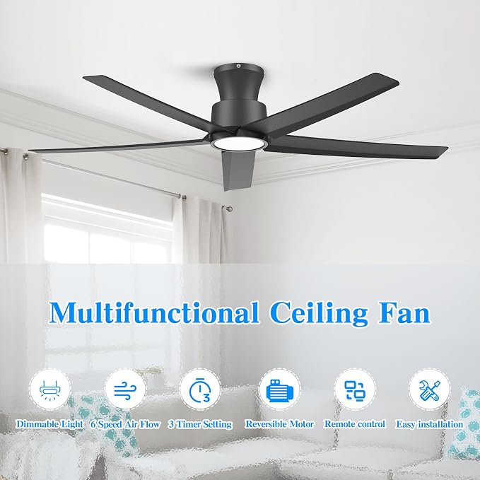 52 Inch Ceiling Fans with Lights, Large Air Volume Ceiling Fan with Backlight, Ultra Quiet Reversible DC Motor with