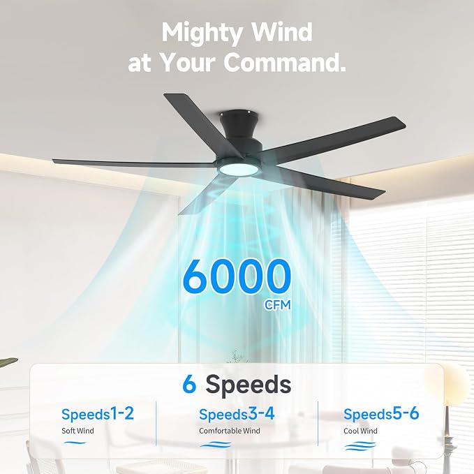 52 Inch Ceiling Fans with Lights, Large Air Volume Ceiling Fan with Backlight, Ultra Quiet Reversible DC Motor with