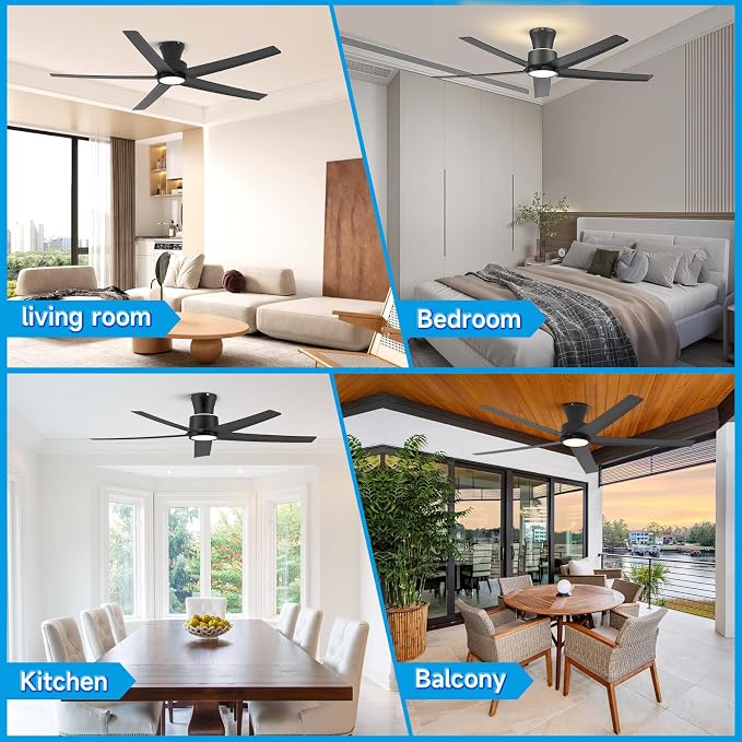 52 Inch Ceiling Fans with Lights, Large Air Volume Ceiling Fan with Backlight, Ultra Quiet Reversible DC Motor with