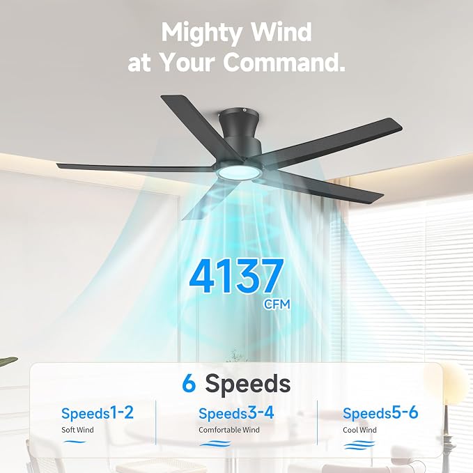 52 inch Ceiling Fans with Lights, Large Air Volume Ceiling Fans with Reversible Quiet DC Motor and Remote(Black), alternate