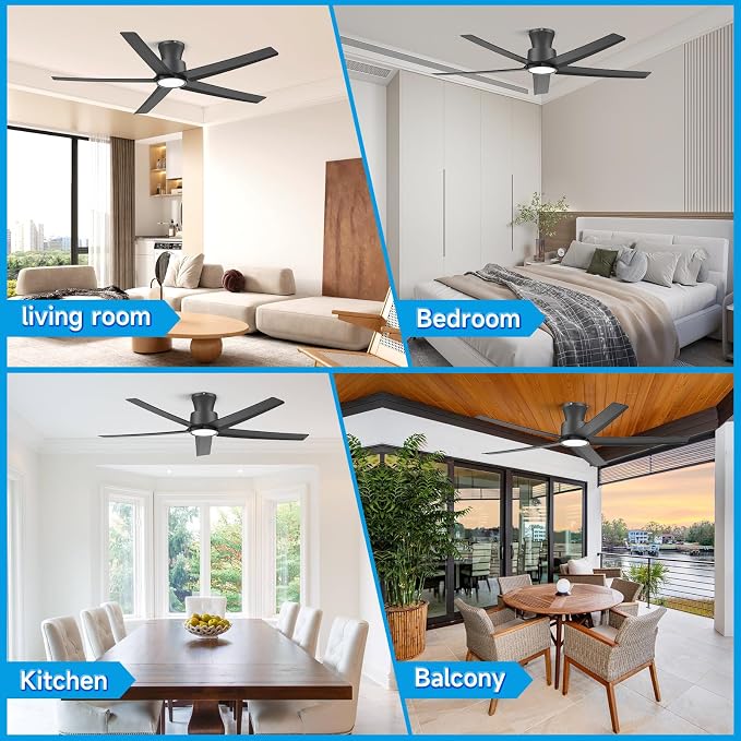 52 inch Ceiling Fans with Lights, Large Air Volume Ceiling Fans with Reversible Quiet DC Motor and Remote(Black), alternate