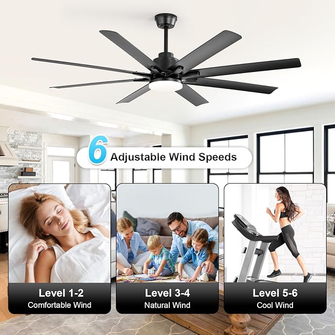 52 Inch Ceiling Fans with Lights, Modern Black Ceiling Fan with Lights and Remote, Reversible DC Motor, 3 CCT, ABS 8 Blades