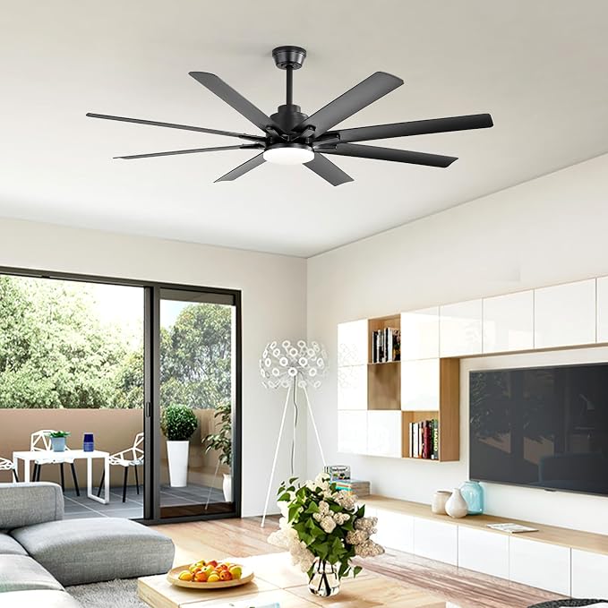 52 Inch Ceiling Fans with Lights, Modern Black Ceiling Fan with Lights and Remote, Reversible DC Motor, 3 CCT, ABS 8 Blades