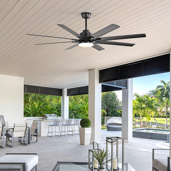 52 Inch Ceiling Fans with Lights, Modern Black Ceiling Fan with Lights and Remote, Reversible DC Motor, 3 CCT, ABS 8 Blades