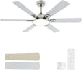 52 Inch Ceiling Fans with Lights: Nickel Ceiling Fan with Light and Remote for Bedroom Living Room Patio - 6 Wooden Blades