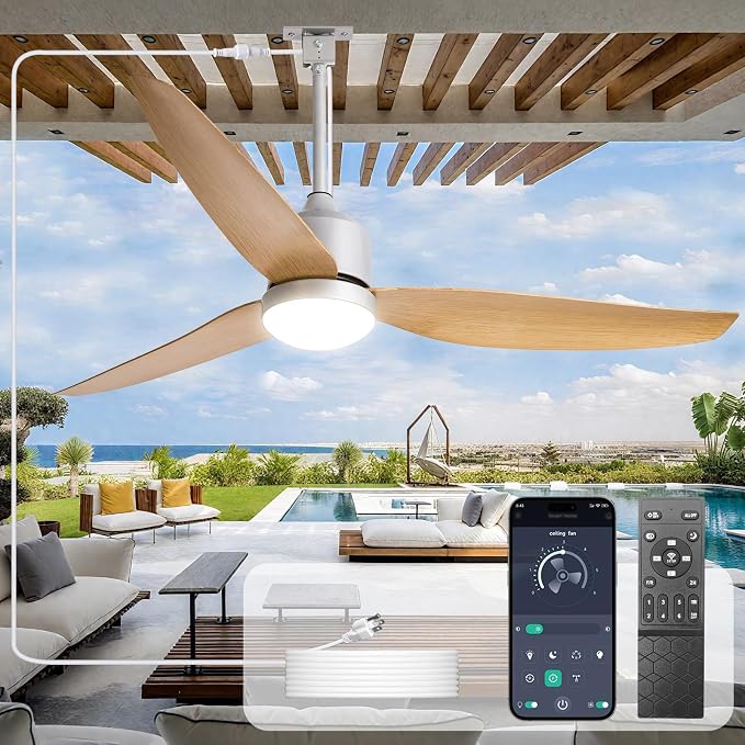 52-Inch Ceiling Fans with Lights: Outdoor Waterproof Ceiling Fan for Patios - Plug in Gazebo Fans with Remote