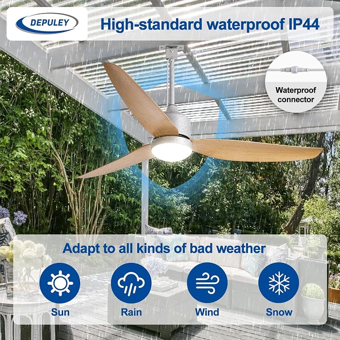 52-Inch Ceiling Fans with Lights: Outdoor Waterproof Ceiling Fan for Patios - Plug in Gazebo Fans with Remote, alternate view