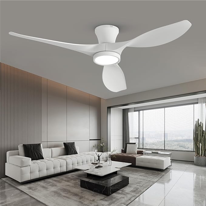 52 inch Ceiling Fans with Lights Remote Control, Modern Low Profile Ceiling Fan with Quiet Reversible DC Motor for Bedroom