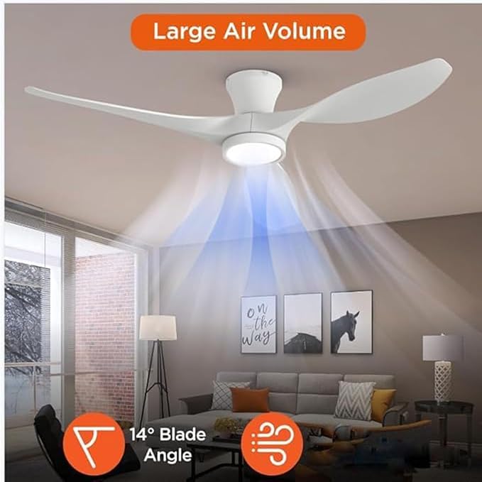 52 inch Ceiling Fans with Lights Remote Control, Modern Low Profile Ceiling Fan with Quiet Reversible DC Motor for Bedroom