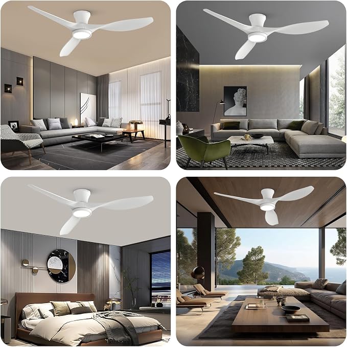 52 inch Ceiling Fans with Lights Remote Control, Modern Low Profile Ceiling Fan with Quiet Reversible DC Motor for Bedroom