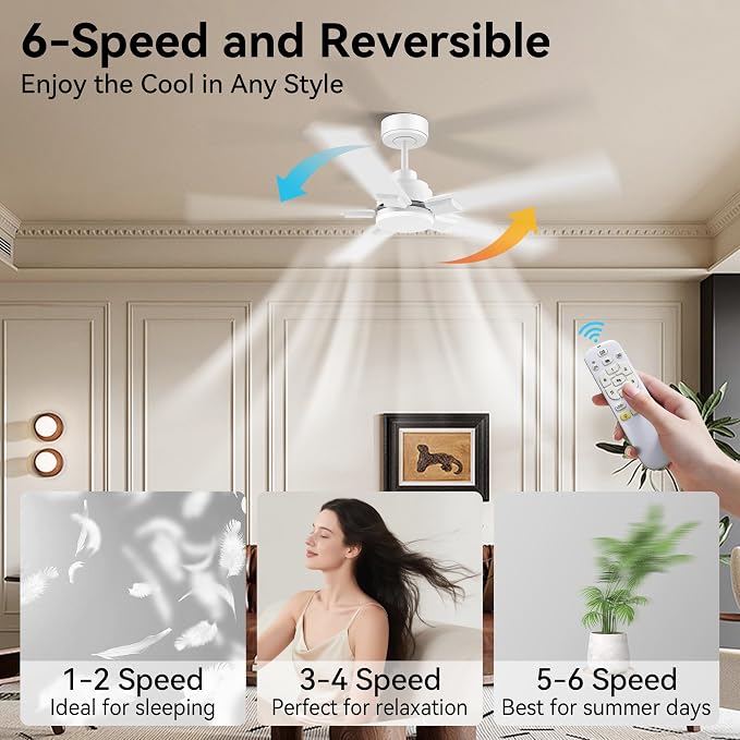 52 Inch Ceiling Fans with Lights, with Light and Remote Control,Alexa,APP,White Indoor Outdoor Ceiling Fans