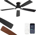 52 inch Ceiling Fans with Lights, Smart Flush Mount Ceiling Fan and Remote APP, Modern Low Profile, 3CCT 20W LED with